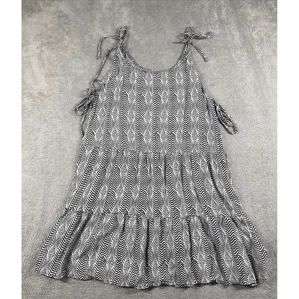 Xhilaration. Juniors Tiered Sleeveless Mini-Dress White + Black Stripes Small